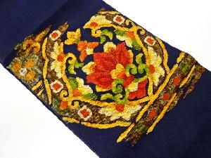 手織り紬花唐草模様織出し名古屋帯